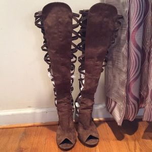 Thigh high suede boots